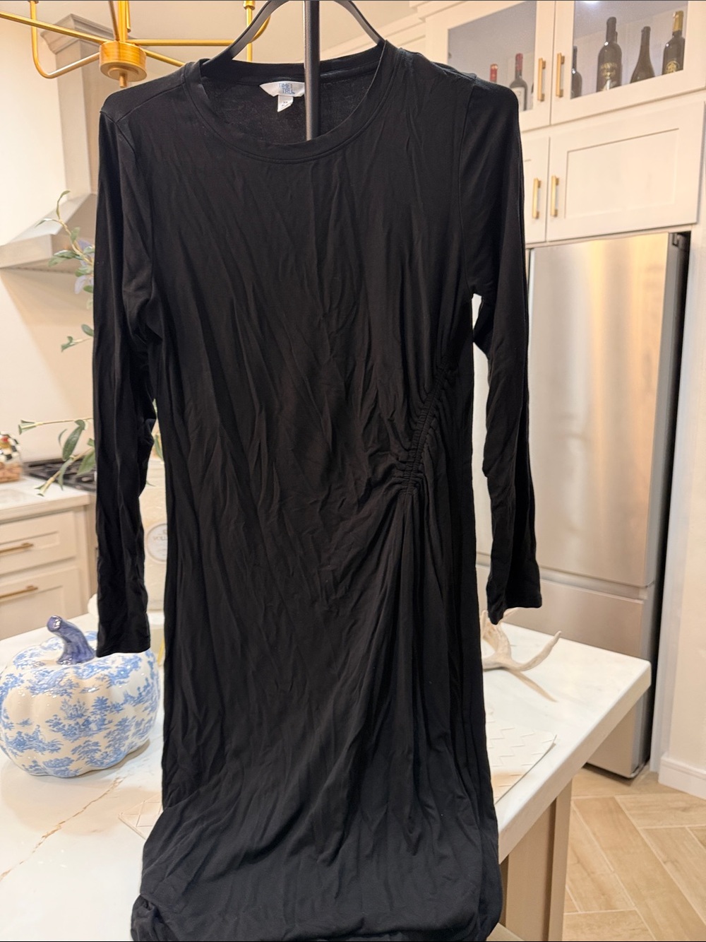 Time and Tru Black Long Sleeve Side-Gathered Dress